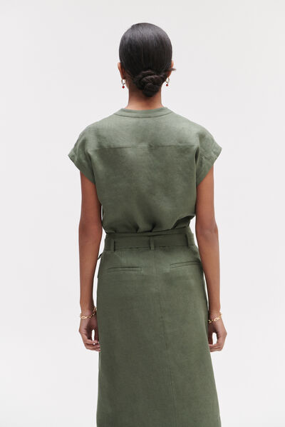 Camisa Gina 100 % lino verde caqui mujer