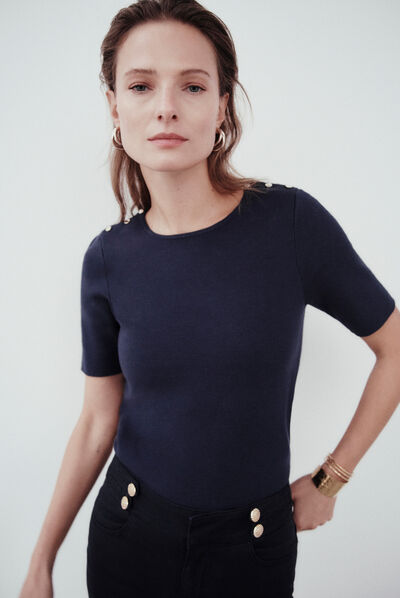 pull manolo à manches courtes bleu marine femme