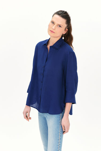 Hemdbluse Coraline 100% Leinen marineblau damen
