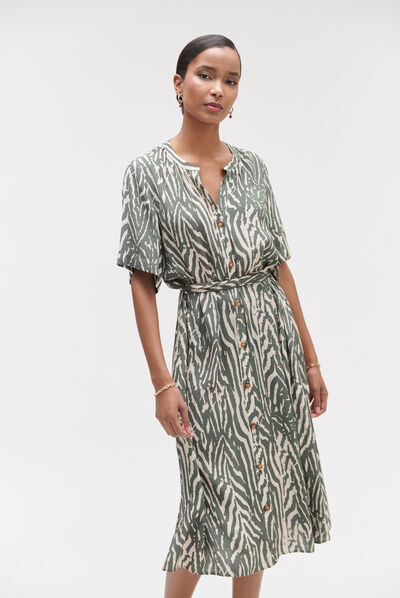 Robe zumilia à imprimé zébré vert kaki femme
