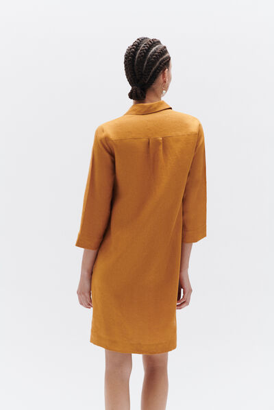 robe meyer 100% lin jaune moutarde femme