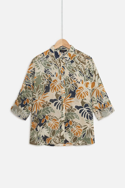 Chemise claude imprimé tropical vert kaki femme