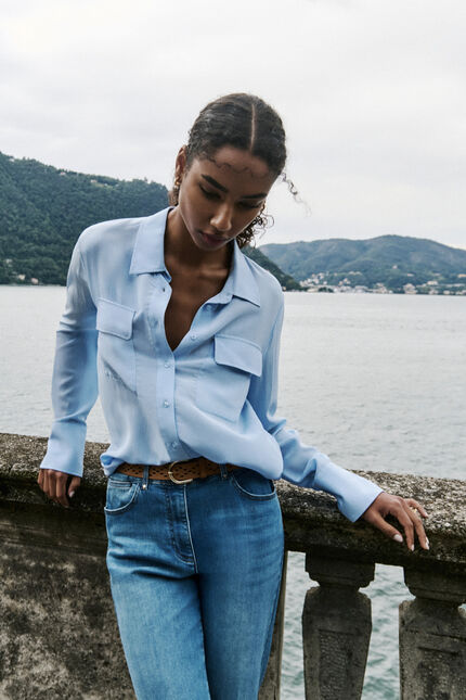 Chemise Calyson 100% soie bleu ciel femme