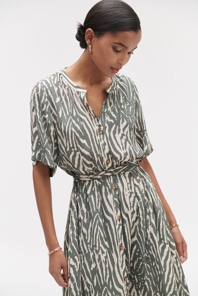 Robe zumilia à imprimé zébré vert kaki femme