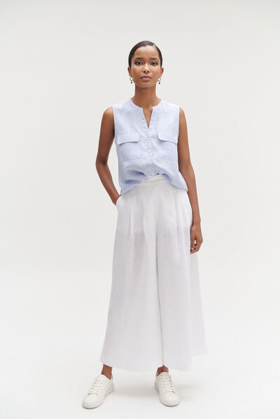 Chemise chambray rayée 100% lin bleu clair femme