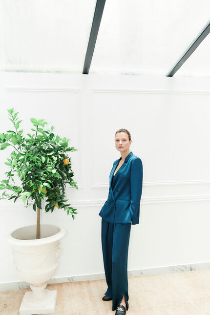 Pantalon piano bleu petrole femme
