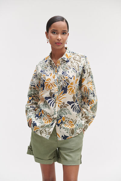 Camicia Claude stampa tropicale verde cachi donna