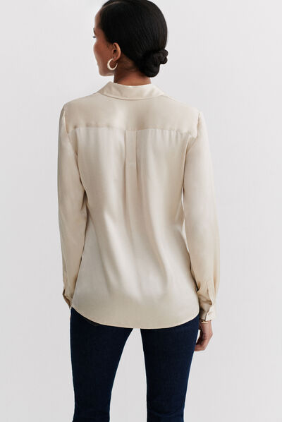 Camisa jeanne b em seda beige mulher