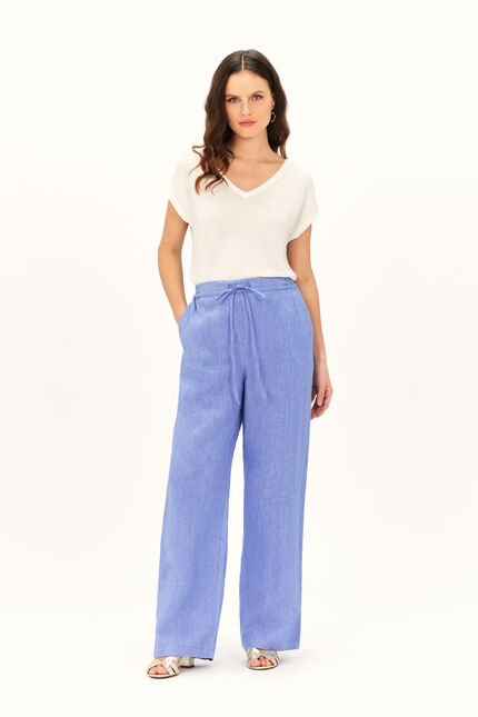 Pantalon pigment 100% lin bleu violet femme