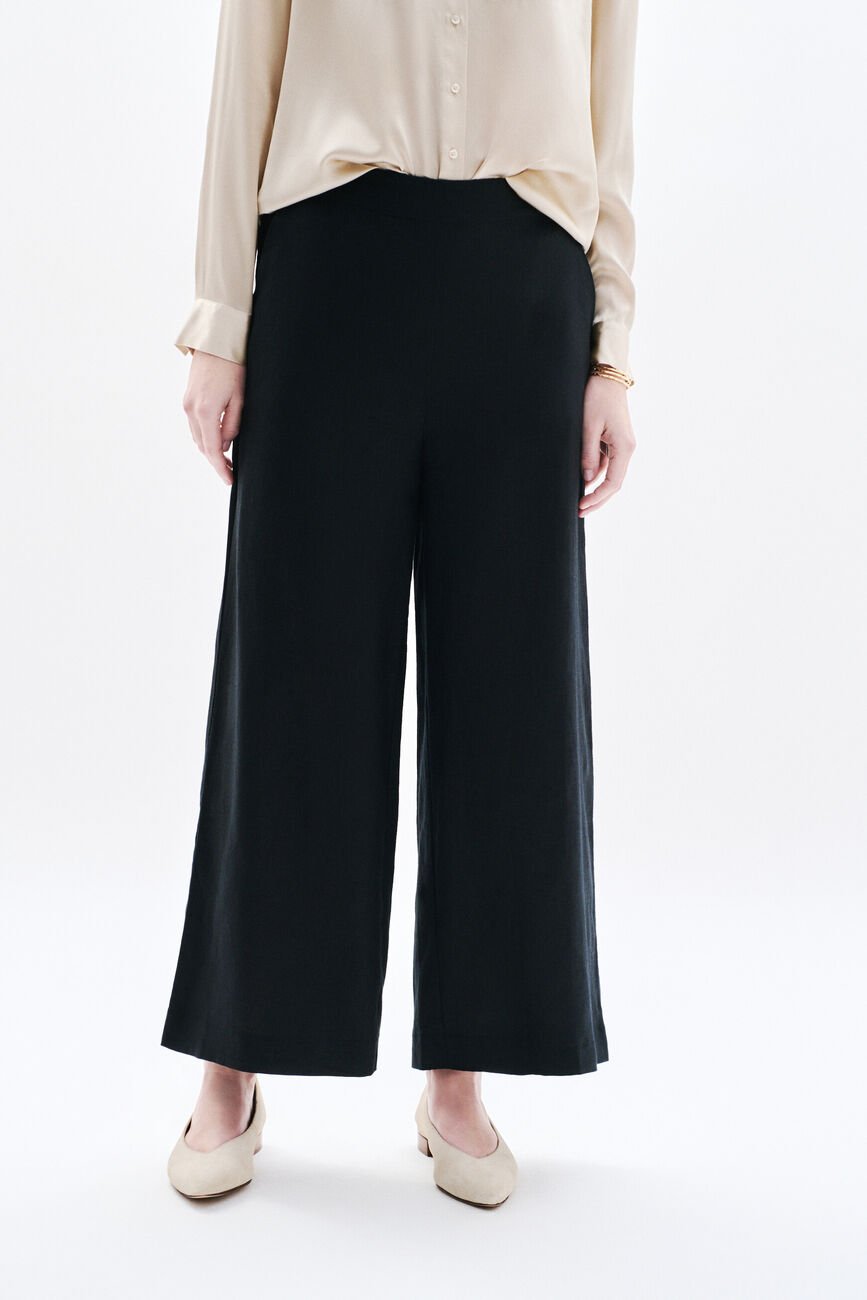 Pantalon pandi 100% lin noir femme