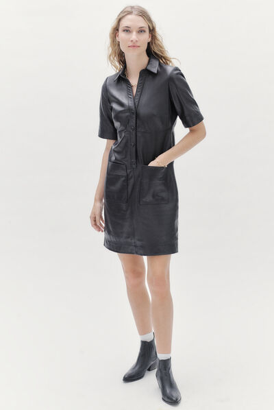 robe laure cuir 100% cuir noir femme