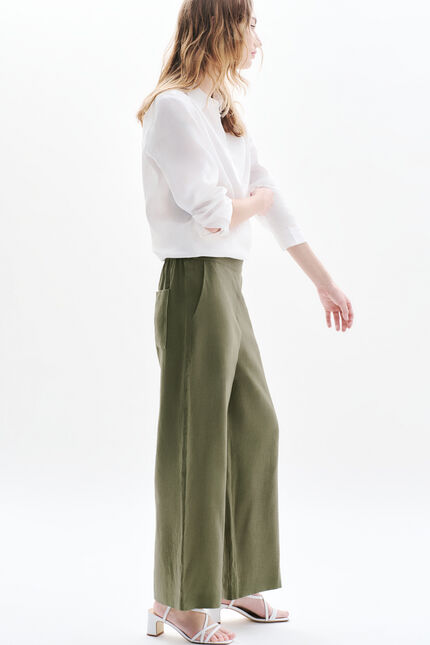 Pantalon pandi 100% lin vert kaki femme