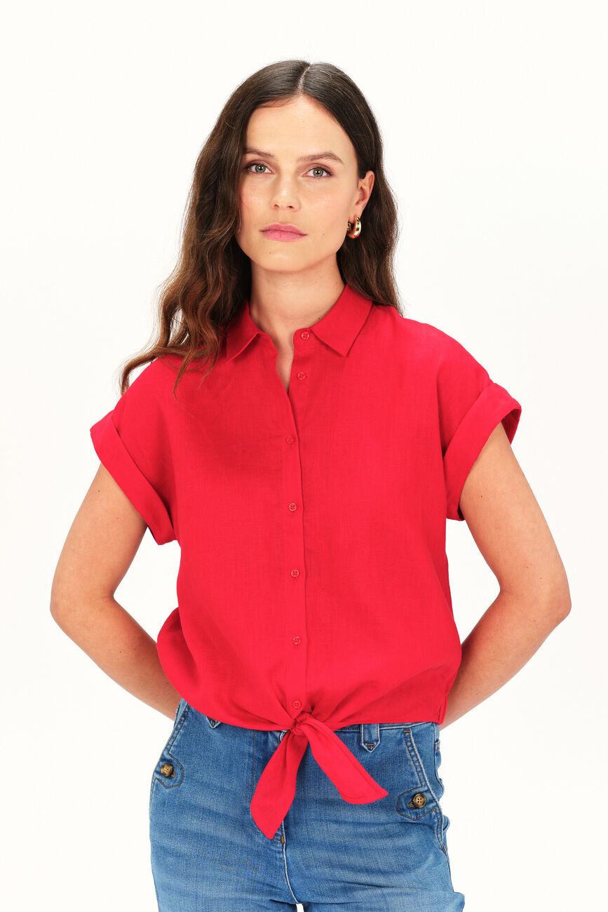 Chemise clivio1 100% lin rouge clair femme