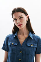 Laure 100% linen dress stone denim woman