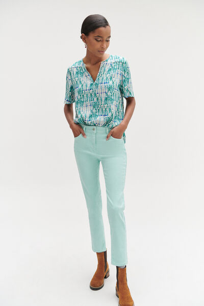 Jean dalston coloré à détails brodés vert menthe femme