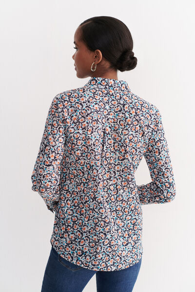 Camisa Jessica de flores azul marino mujer