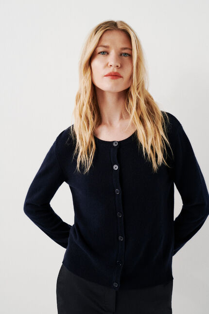 Gilet mcaroline 100 % cachemire bleu marine femme
