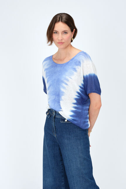 mila2 Trui 100% Linnen blauw turquoise vrouw