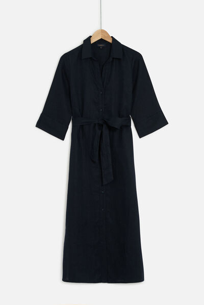 robe yana 100% lin bleu marine femme