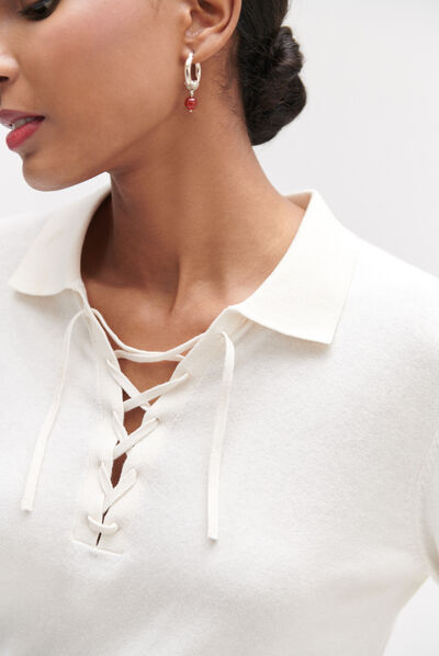 Pull arthur col polo lacé ecru femme