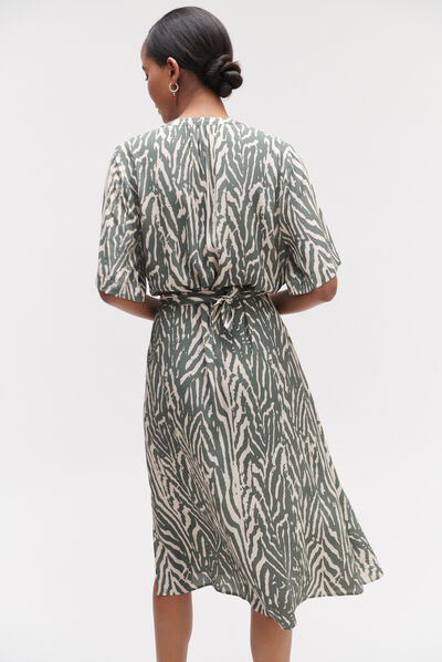 Robe zumilia à imprimé zébré vert kaki femme