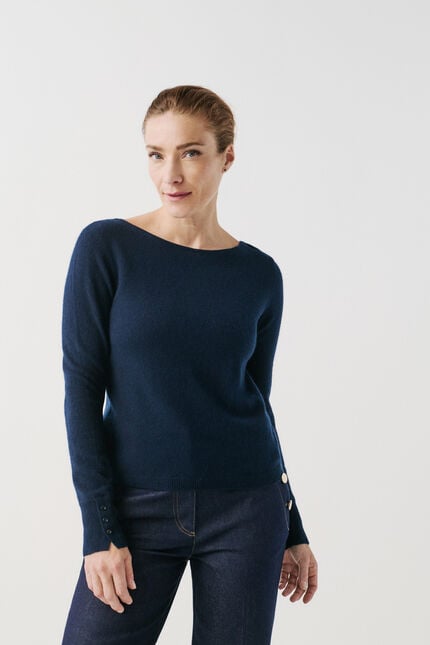 Pull mzoan 100% cachemire bleu marine femme
