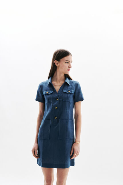 robe laure 100% lin denim stone femme