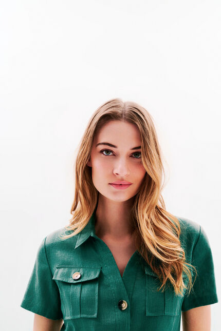 Abito Laure 100% lino vert foncé donna