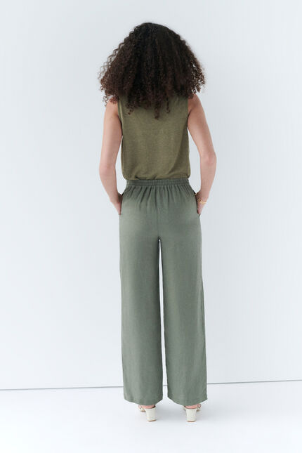 Pantalon pigment 100% lin vert kaki femme