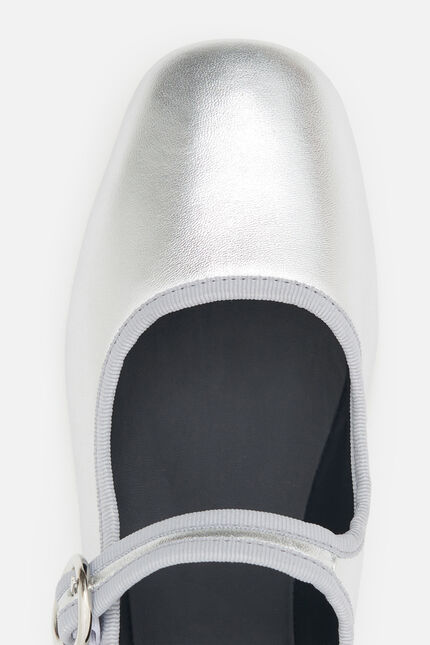 Ballerines Sara2 en cuir naturel gris argent femme