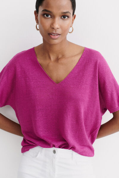 pull milane 100% lin violet femme