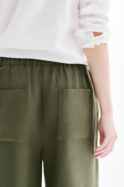 Pantalon pandi 100% lin vert kaki femme