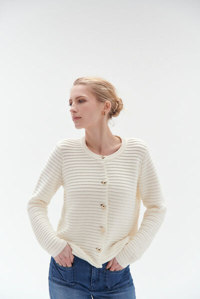 Cardigan Cecilia à boutons dorés ivoire femme