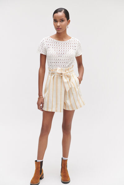 Jupe-short newross à rayures ecru femme