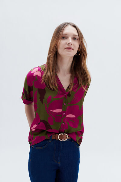 Camisa cado1 verde azeitona mulher
