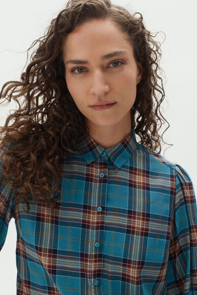 chemisier denver carreau bleu canard femme