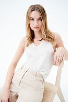 100% linen trym T-shirt ivory woman