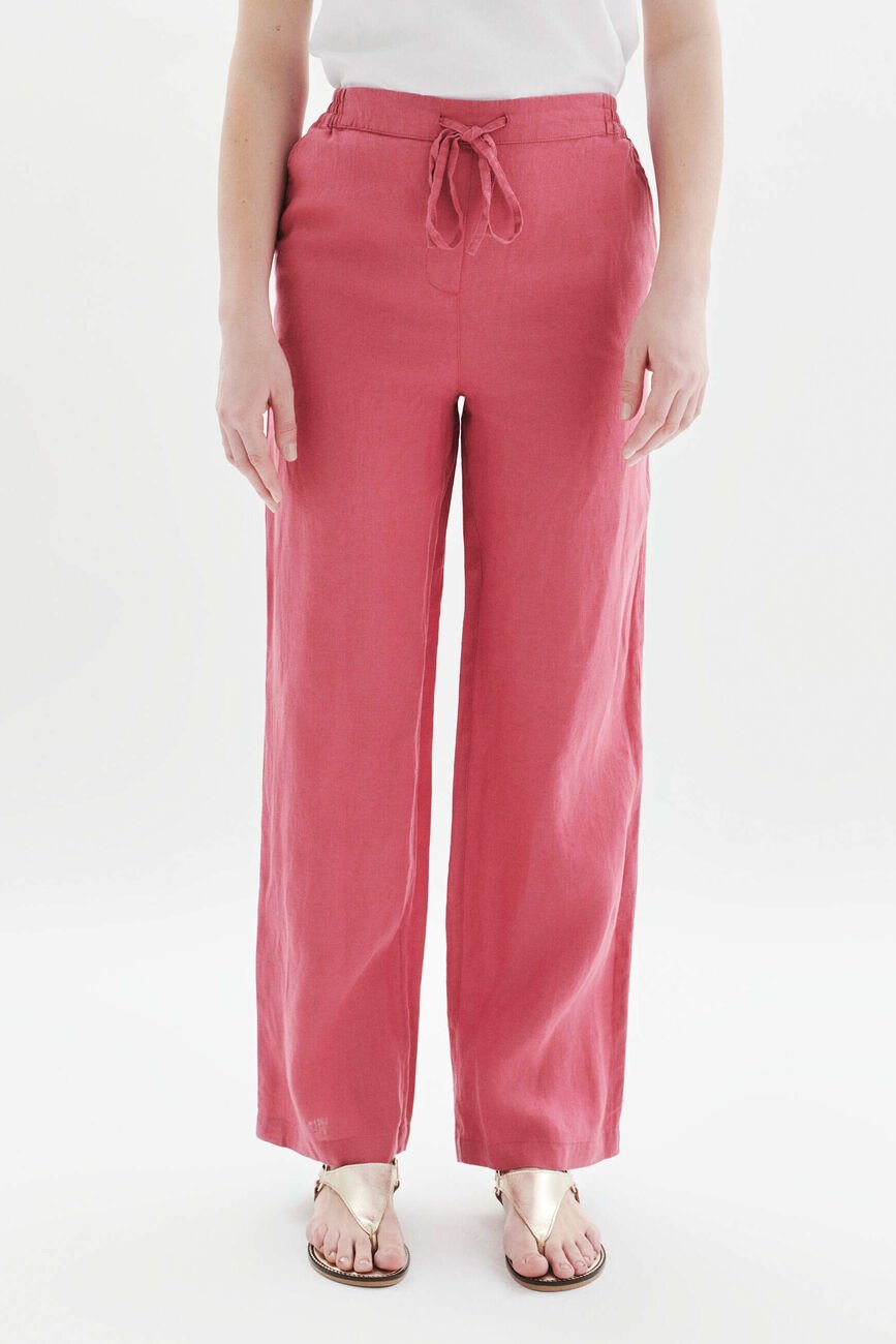 Pantalon pigment 100% lin rouge foncé femme