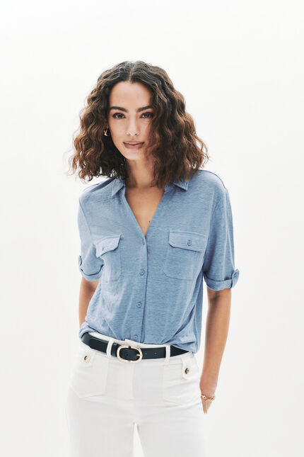 Camicia Estela 100% lino blu grigio donna