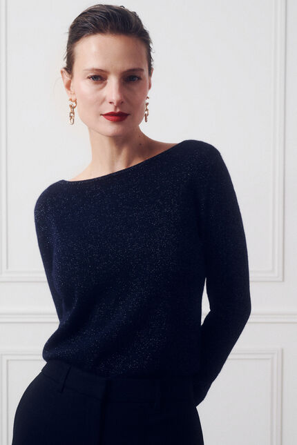 Pull zoan lurex bleu marine femme
