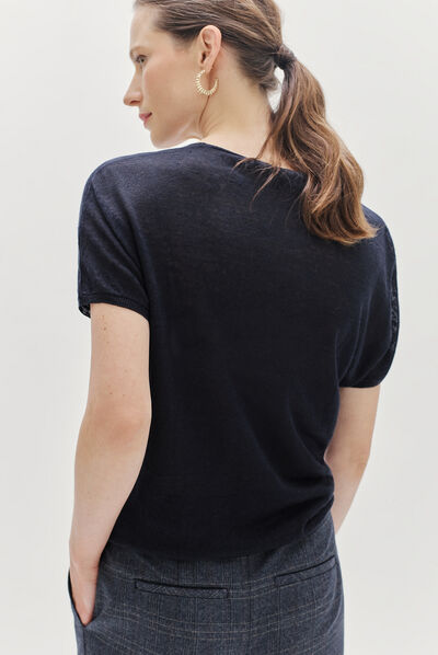 pull milane 100% lin bleu marine femme