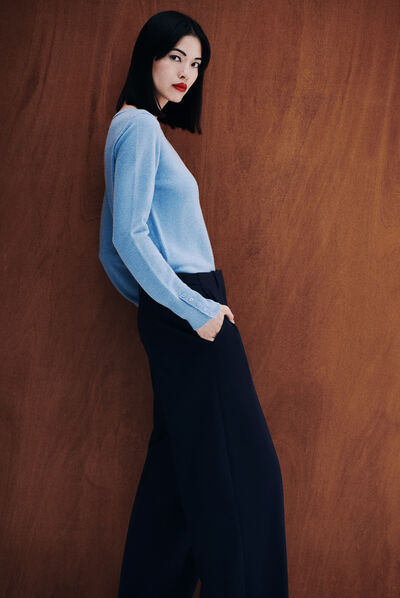 Pantalon principe bleu marine femme