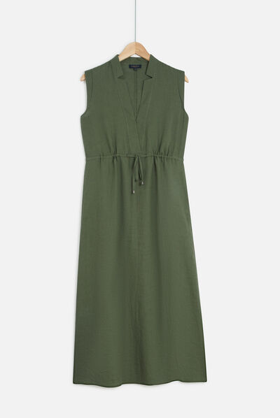 Robe longue amy 100% lin vert kaki femme