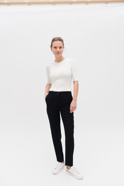 Pull jim en maille côtelée ecru femme