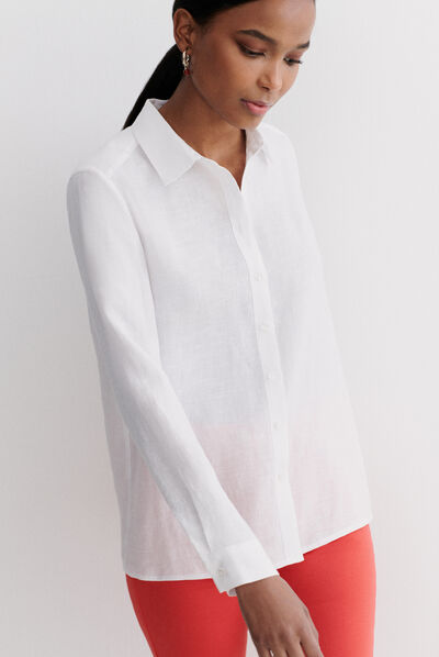 Camisa Brenda 100 % lino blanco mujer