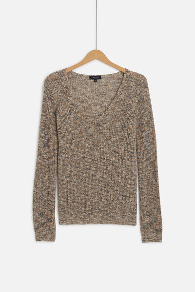 Pull hugo en maille moulinée taupe femme