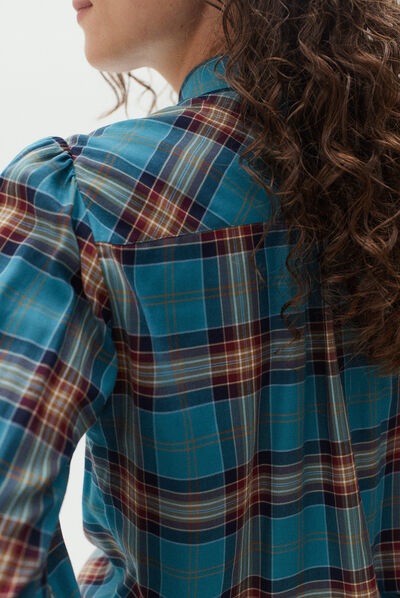 chemisier denver carreau bleu canard femme