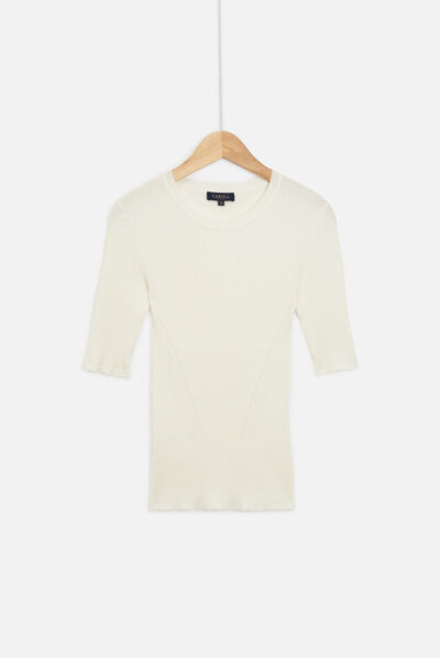 Pull jim en maille côtelée ecru femme