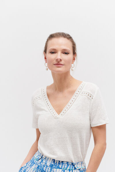t-shirt lolita 100% lin ecru femme