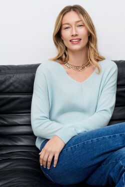 Jersey Mthelmina 100% cachemir azul gris&aacute;ceo mujer